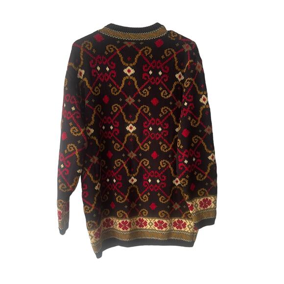 Lands' End Women's Medium Chunky Knit Black Geometric Pattern Crew Neck Sweater - Picture 5 of 8